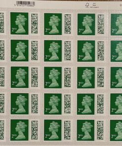 2nd Class Green QR barcoded self adhesive stamps in business sheet format