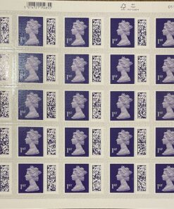 50 x 1st class Purple self adhesive stamps with QR code and on business sheet format