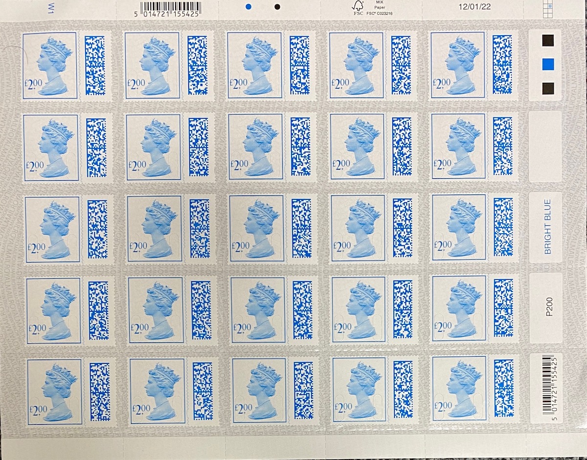 £2 qr barcoded self adhesive postage stamps